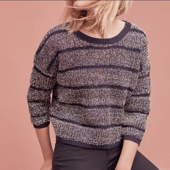 Anthropologie Sweaters - Anthropologie HWR MONOGRAM Twinkle Metallic Striped Boxy Sweater M
